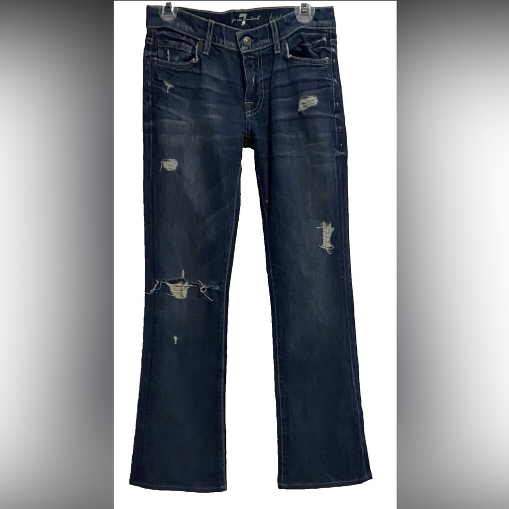 7 For All Mankind Boot Cut Women Size 27 Rip Distressed Blue Y2K Denim Fam Jeans